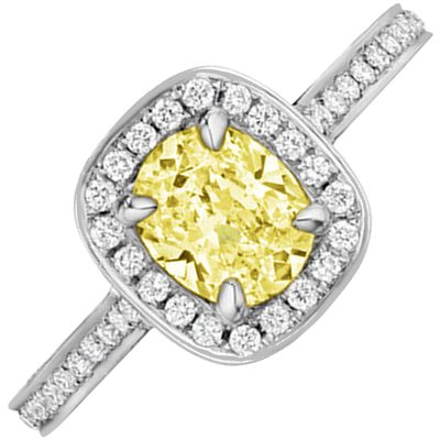 Spectacular Fancy Yellow GIA 3.00 CT Cushion Cut Diamond Engagement in 18k Gold