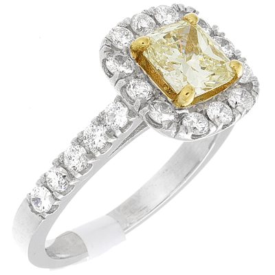 GIA Certified Cushion Cut 3.00 CTW Fancy Yellow Diamond Engagement Ring 18k Gold