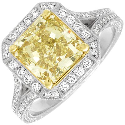 4.50 CTW Radiant cut Diamond Engagement Ring GIA certified Platinum Fanny Yellow