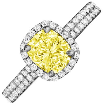 Platinum Engagement Ring GIA Certified 3.25 CT Fancy Yellow Cushion Cut Diamond