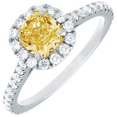 Cushion Cut Diamond 3.10 CT GIA Certified Fancy Yellow Engagement Ring 18k Gold