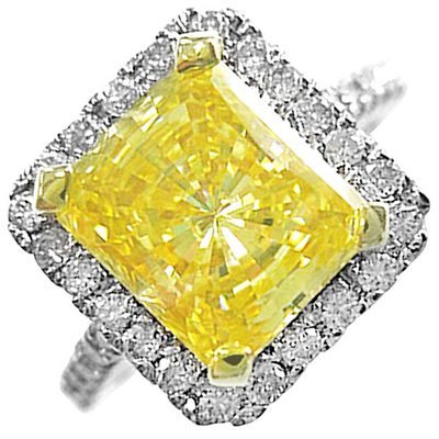 Radiant cut Diamond Engagement Ring 3.75 CTW Fancy Yellow Platinum GIA