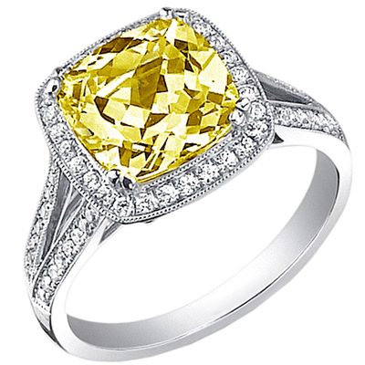 Amazing GIA 3.25 Carat Fancy Yellow Cushion Cut Diamond Engagement in Platinum