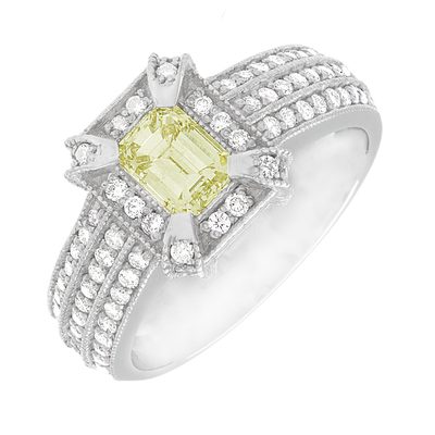 Platinum GIA Certified 3.91 CTW Emerald cut Diamond Engagement Ring Fancy Yellow