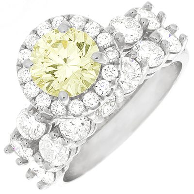 2.50 Carat Fancy Yellow IGI Round Cut Diamond Bridal Set in 18k White Gold