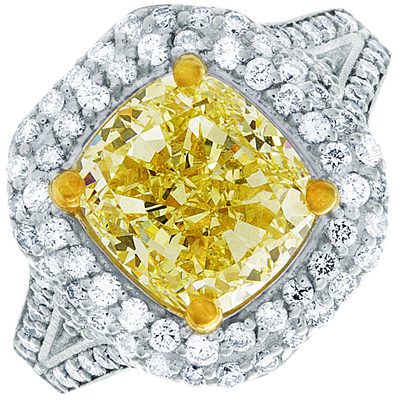 6.50 CTW GIA Certified Fancy Yellow Cushion Cut Diamond Engagement Ring Platinum