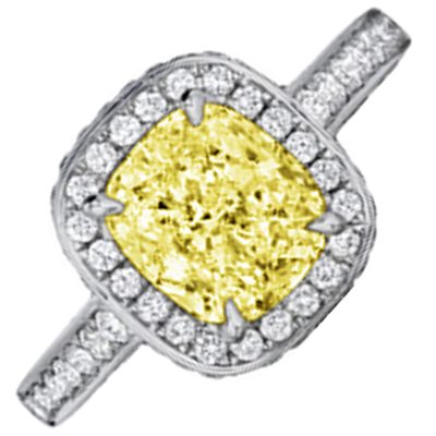 5.50 Carat Cushion Cut Fancy Yellow GIA Diamond Engagement Ring in Platinum