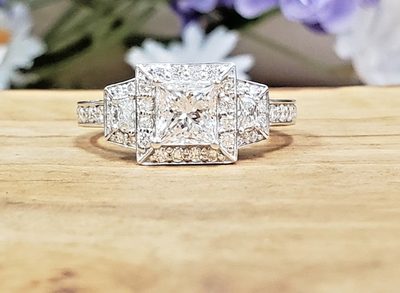 GIA 2.00 Princess Cut Center Diamond - Round & Trapezoid Cut Sides - Platinum