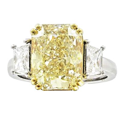 8.00 CT Fancy Yellow Radiant Cut Diamond / Trapezoid Cut Sides - Platinum - GIA