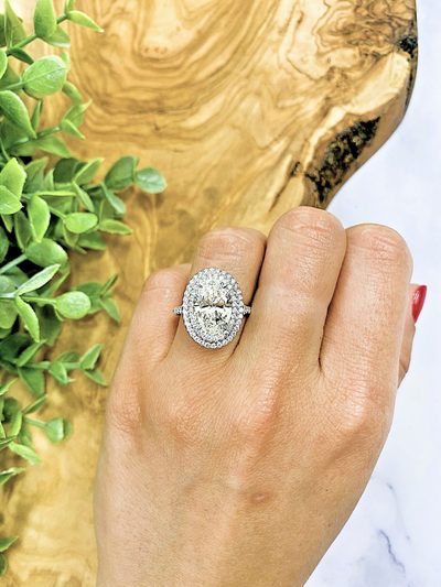 10 CT GIA Certified Oval Cut Diamond Center -Platinum Double Halo Round Cut Ring