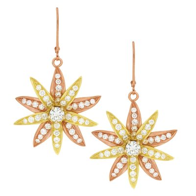 2.00 TCW Round Shape Custom-Made Flower Design Natural Diamond Earring -18K Gold