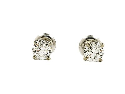 14K White Gold Round Shape Natural Diamond Stud Earrings - 1.00 CT Total G-SI1
