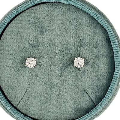 14K White Gold Screw Back Diamond Stud Earrings - Natural 0.80 CT Total F-VS2
