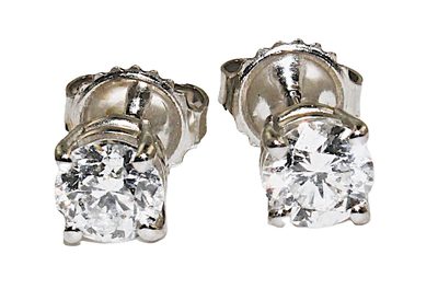 14K White Gold Push Back Diamond Stud Earrings - GIA Certified 1 CT Total E-VS2