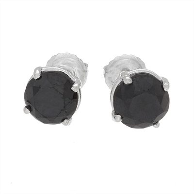 14K White Gold 2.00 CT Natural Round Shape Black Diamond Stud Earrings
