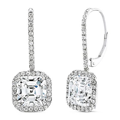 GIA Certified 4.00 TCW Natural Asscher / Round Diamond Earrings - 18K Gold