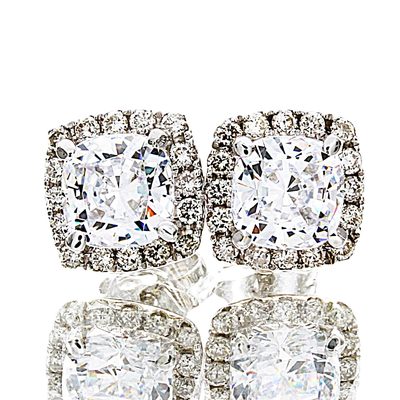 18K GIA Certified 2.35 TCW Cushion & Round Cut Natural Diamond Earrings / Halo